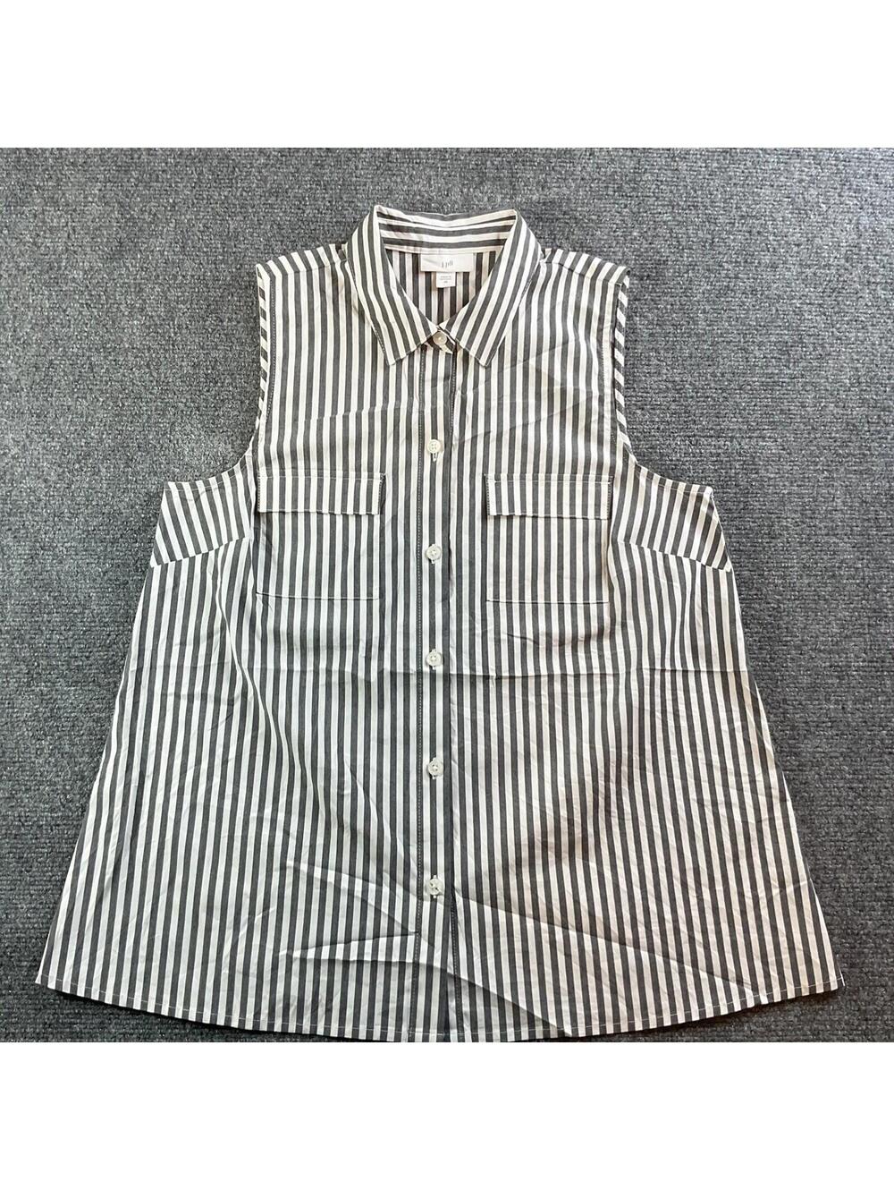 J Jill Size XS. Gray  & White Stripe Button-Down Shirt Top Sleeveless